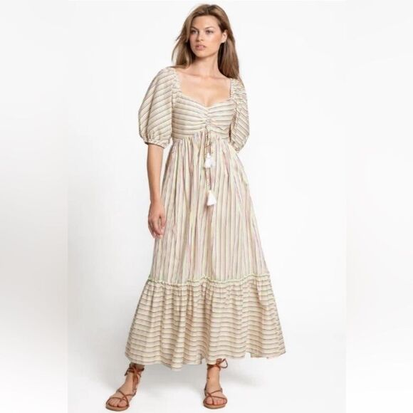 Fore Dresses & Skirts - Fore Dress Womens Size Small Tie Front Puff Sleeve Maxi‎ Fore Collection Tiered